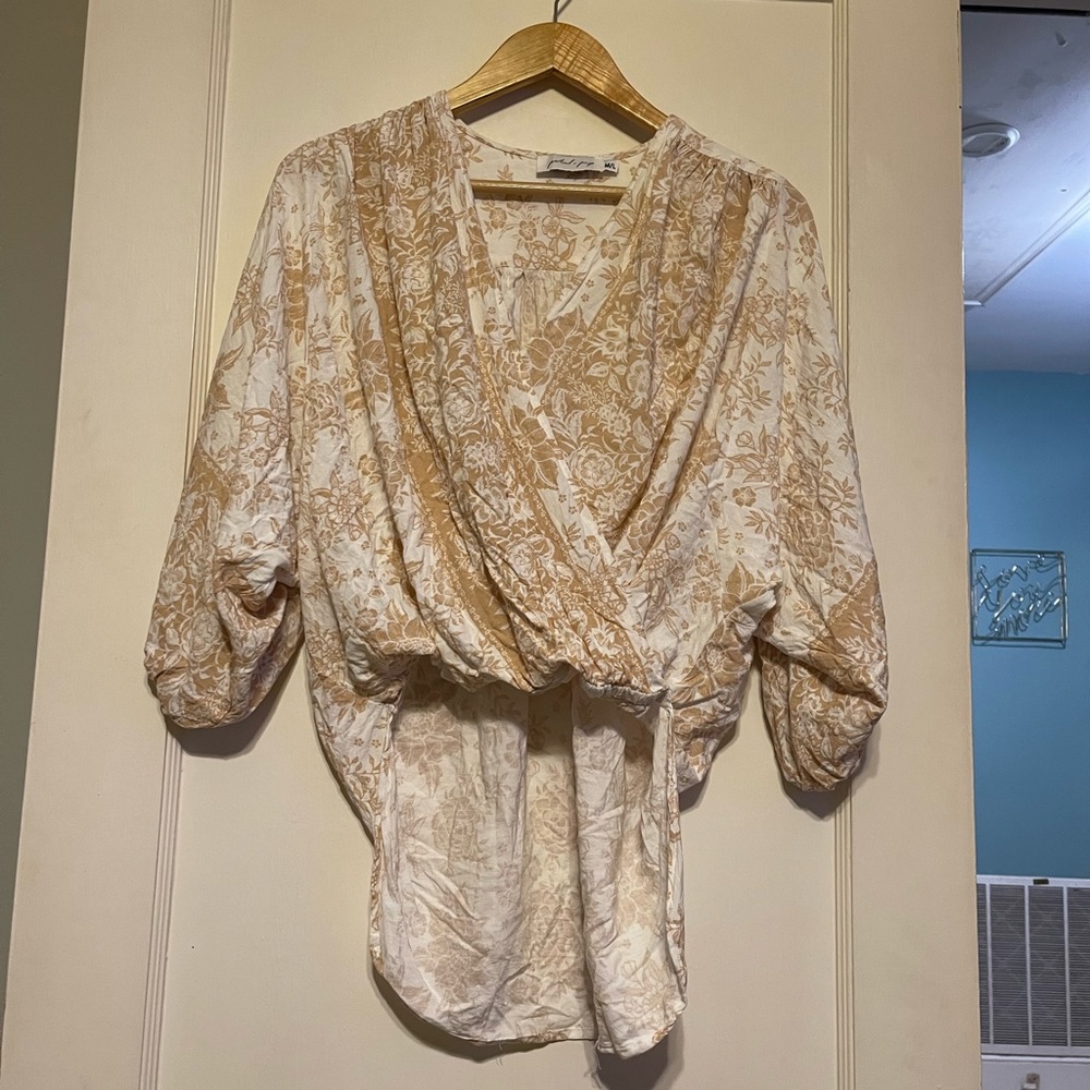 Petal + Pup Tan and Cream Blouse